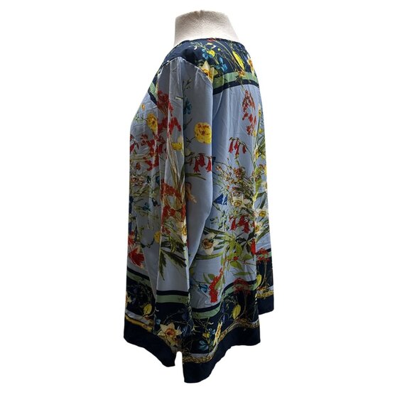 Linea Plus Size Tunic Top 20W Blue Multicolor Floral Print Long Sleeve Blouse - Picture 2 of 8